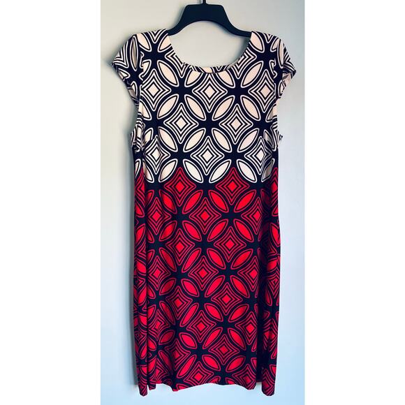 R&K Dress Geometric Pattern Women's Large Red Black White - Picture 1 of 5